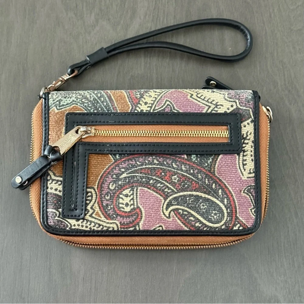 Spartina Black and Brown Women's Wristlet Wallet Cellphone Pocket